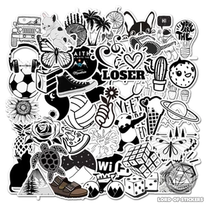 50 Nhãn Dán Sticker Họa Tiết Graffiti Đen Trắng Cute Phong Cách Hoạt Hình