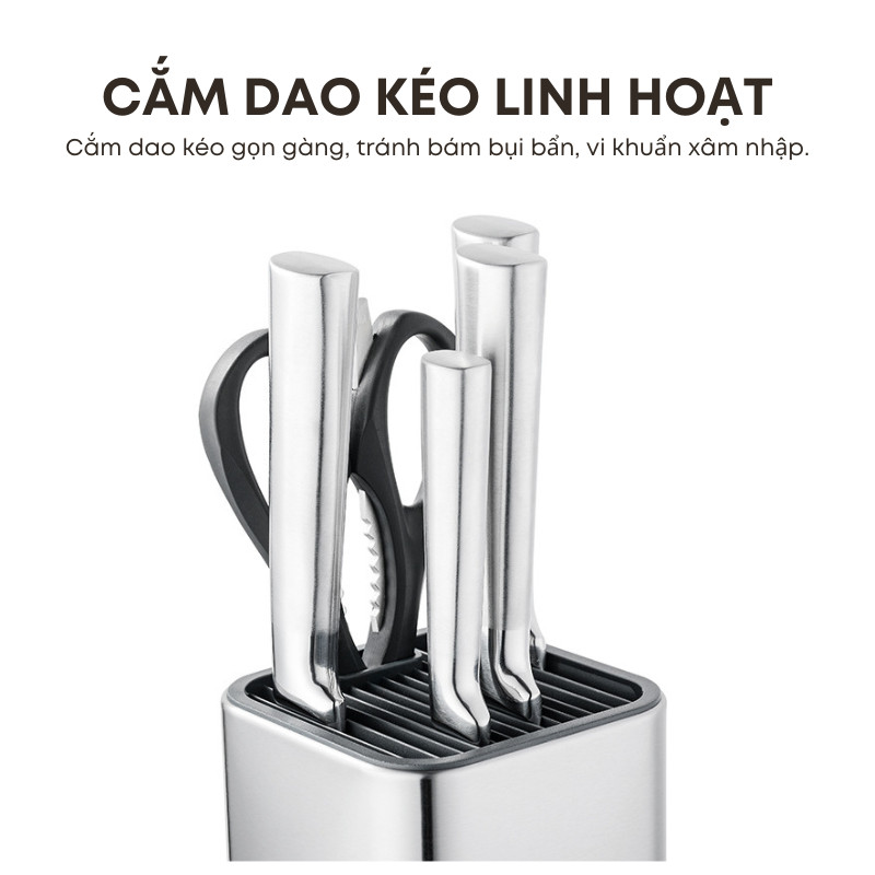 Ống cắm dao kéo Inox 304 cao cấp đáy thoát nước tiện lợi cho nhà bếp KooBee| 198