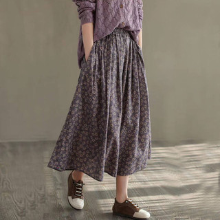 Hoa Nhỏ Nửa Chiều Váy Rời Xuân Hè Thu Mặc Trẻ Mẹ Cao Cấp Ôm Hơn Nhìn Chữ a Retro Co Giãn Eo Dài Váy