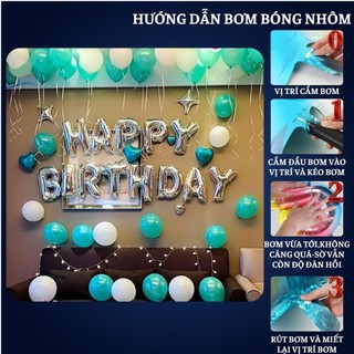 Set trang trí sinh nhật người lớn kiểu hàng quốc màu trắng xanh SNNL-XANH NGỌC 01,Bóng bay trang trí sinh nhật cho bé