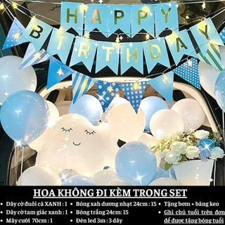 Set trang trí sinh nhật cho bé trai bé gái người lớn SNOT -XANH 01, Trang trí sinh nhật bằng bóng bay trong oto