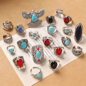 Ghgl❤️Tây Tạng Retro Phong Cách Dân Tộc Nhẫn Khắc Phóng Đại Bohemian Kỳ Lạ Wasteland Phong Cách Mở Trung Niên Nhẫn Nữ