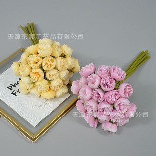 Cụm hồng trà 27 bông hoa lụa cắm hoa bàn phòng khách trưng bày bó hoa trang trí