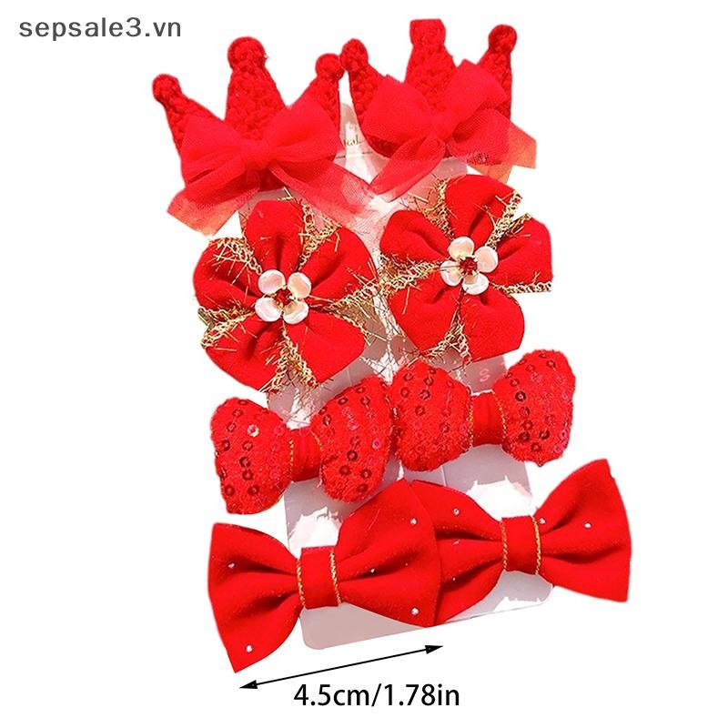 # Vn # 8 Cái / bộ Kẹp Tóc Nơ Đỏ Cho Bé Gái Handmade Ruy Băng Nơ Kẹp Tóc Barrettes Phụ Kiện Tóc Giáng Sinh Năm Mới.