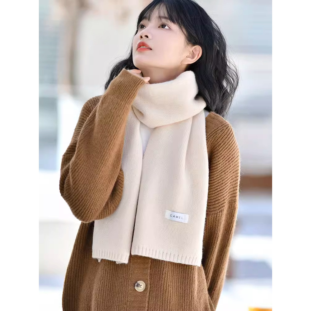 Ảnh Camel CROWN Khăn Nam Nữ Phong Cách Nhật Bản Cổ Ấm Dệt Kim Màu Trơn Khăn Dày 4