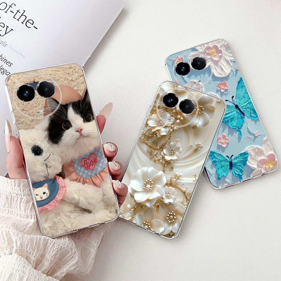 Dành Cho Realme V50 V50S Ốp lưng RMX3783 RMX3781 Ốp Lưng Realme V50 Ốp Lưng Trong Suốt Thẩm Mỹ Thời Trang Bướm Hoa Mèo Dễ Thương Tình Yêu Mềm TPU