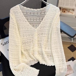 2025 Áo khoác cardigan dài tay cắt ngắn bằng lụa lạnh nhẹ mùa hè bảo vệ khỏi nắng cho phụ nữ