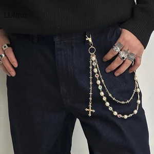 LUImo Mặt Dây Chuyền Chữ Thập Giả Ngọc Trai, Phụ Kiện Quần Áo Hip Hop Punk, Phụ Kiện Quần Jeans SBS