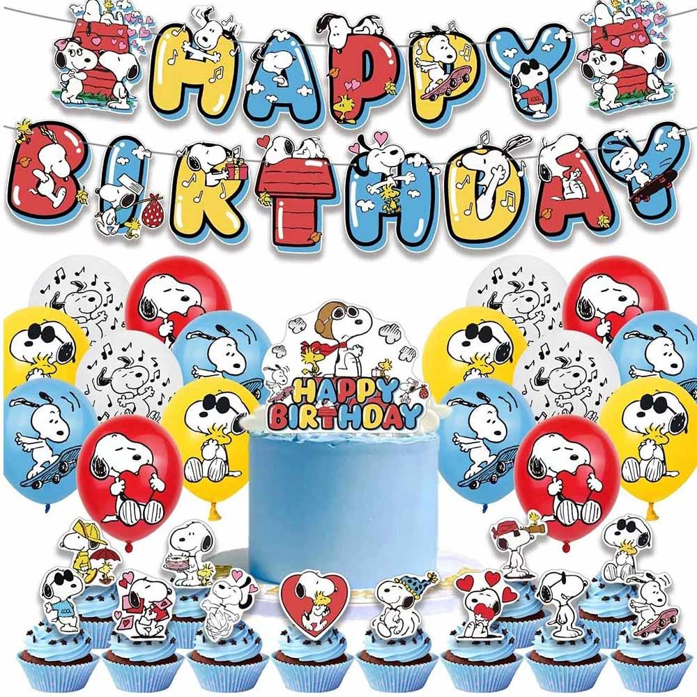 Snoopy Birthday Decoration Set Snoopy Theme Birthday Party Balloon Cake Topper Decoration Banner Decoration Set