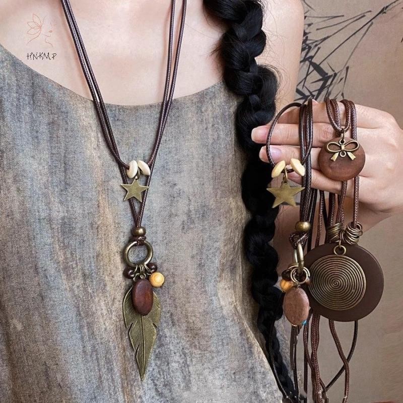 HNKMP Vintage Boho Vòng Cổ Kim Loại Dành Cho Nữ Cổ Dài Dây Xích Mặt Dây Chuyền Handmade Tuyên Bố Lớp Trang Sức Phụ Kiện.