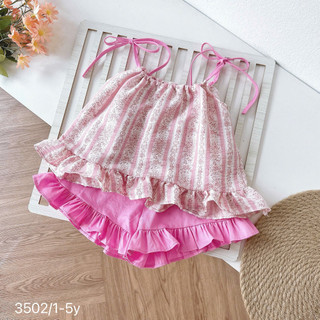Set Bộ Hè Mát 2 Dây Sọc Hoa Cho Bé Gái Áo Đũi- Quần Cotton 8-22kg