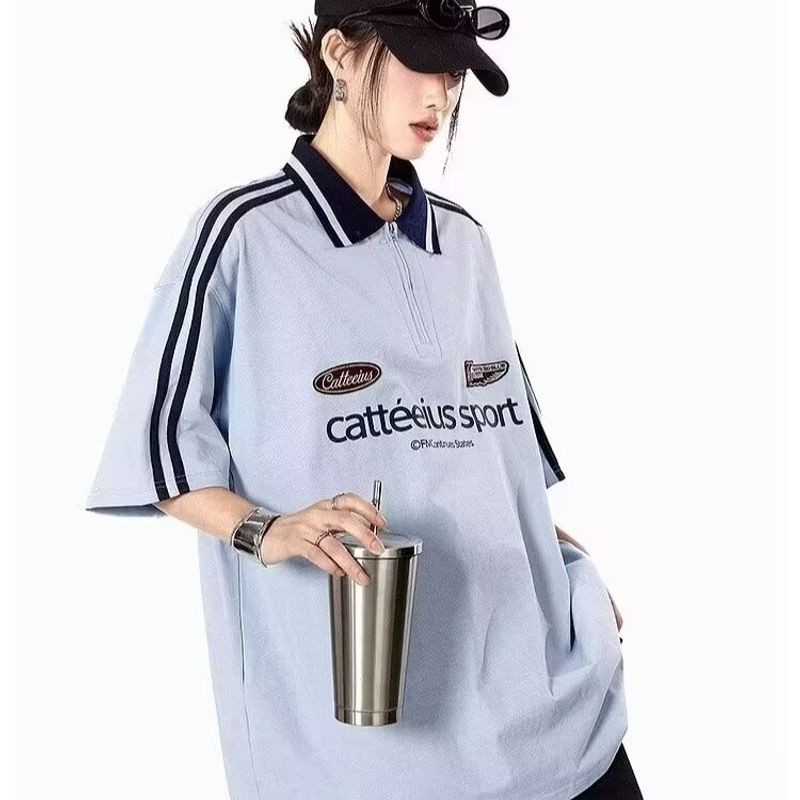 ThaliaWisp Áo Polo Nam Mỹ Retro Biker Mùa Hè Rời Đua Phù Hợp Với Top