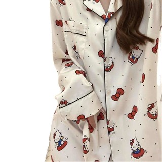 Bowknot kitty cat Phong Cách Hàn Quốc ins Bộ Đồ Ngủ Dễ Thương Nữ Xuân Thu Quần Dài Tay Mới Quần Áo Nhà Có Thể Mặc Bên Ngoài