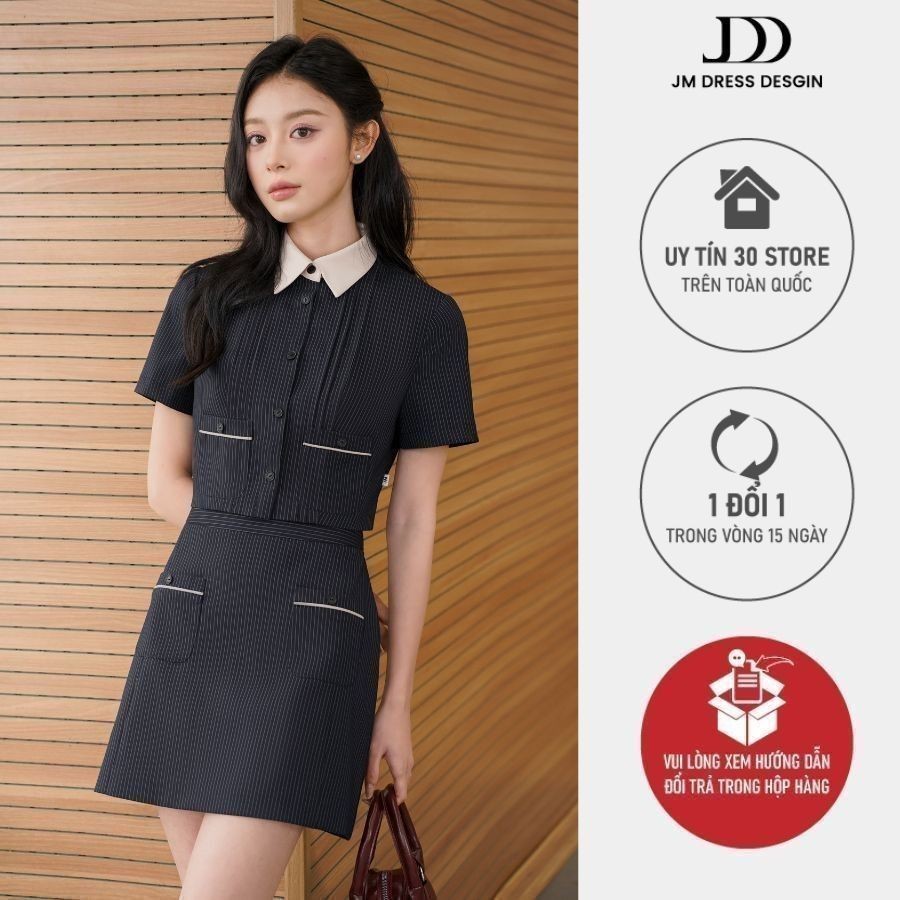 Ảnh Set Áo cổ đức dâng croptop 2 túi ốp 2T09.2503K, Chân váy chữ A 2 túi ốp 4S11.2503K, bộ đồ công sở tiểu thư thanh lịch JM 1