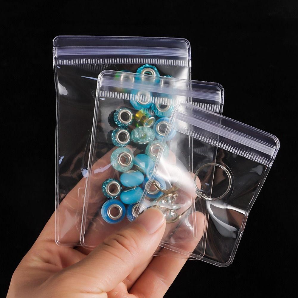 YUUKII 100 chiếc túi tự niêm phong, túi khóa zip trong suốt có thể đóng lại, nhựa PVC chống bụi, bao bì quà tặng, túi đựng trang sức