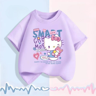 2025 Hello Kitty Bé Gái Áo Thun Trẻ Em Phong Cách Hoạt Hình Mùa Hè Tay Ngắn Playwear Top