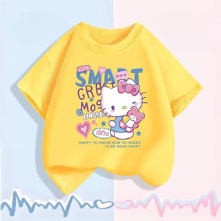 2025 Hello Kitty Bé Gái Áo Thun Trẻ Em Phong Cách Hoạt Hình Mùa Hè Tay Ngắn Playwear Top