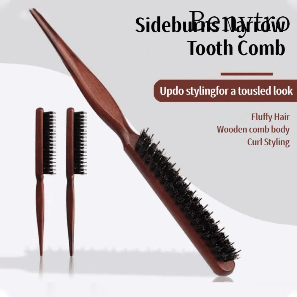 Lược đuôi nhọn BENYTRO, Tay cầm bằng gỗ 3 hàng Lược đánh lông tơ, Lược lông Boar bền