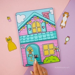 Búp bê giấy Ngôi nhà Mèo Holly đồ chơi bóc dán thủ công đồ chơi hoạt động hằng ngày của bé