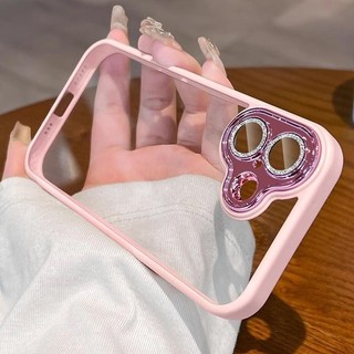 [Dành cho iPhone 16 Series] Tấm chắn pha lê màu hồng có màng ống kính Vỏ điện thoại cho iPhone 16 15 14 Pro Max 11 12 Pro Max 13 Pro Max Vỏ trong suốt Vỏ ốp lưng iPhone