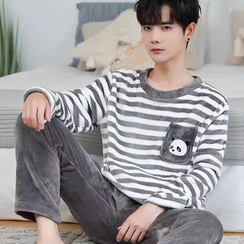 Bộ Đồ Ngủ Flannel Nam Lông Cừu Lót Hoạt Hình Thường Ngày Ấm Bộ Đồ Ngủ