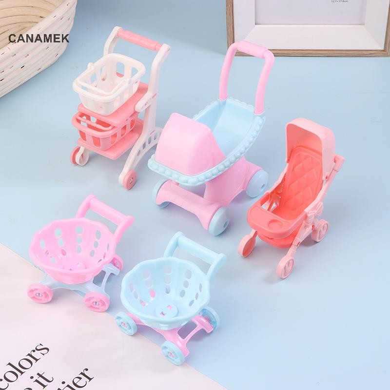 Canamek 1 / 12 Nhà Búp Bê Mô Phỏng Siêu Thị Xe Đẩy Hai Lớp Giỏ Hàng Nhà Búp Bê Mô Hình Siêu Thị Phụ Kiện Trang Trí CSF