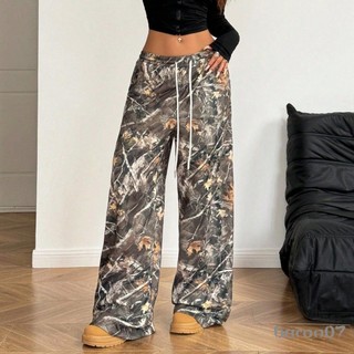 Quần Camo Ống Rộng Nữ Nhẹ Co Giãn Eo Ngụy Trang In Quần Rời Quần
