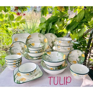 Tô Chén Đĩa Họa Tiết Hoa Tulip Cực Xinh - Decor, Dĩa Đựng Đồ Ăn, Tráng Men Cao Cấp