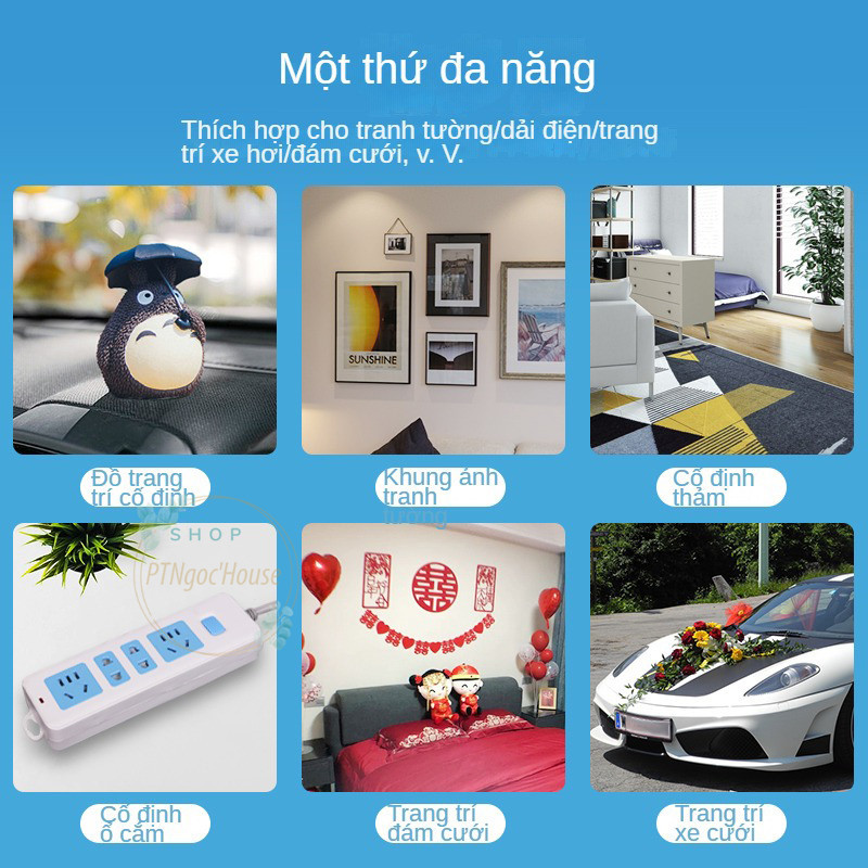 Hộp 60 Miếng Dán 2 Mặt Trong Suốt Siêu Dính Treo Đồ, Cố Định Đồ Đa Năng Tiện Lợi