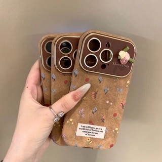Sang Trọng Sa Mạc Vàng Cửa Sổ Lớn Toàn Màn Hình Hoa Nhỏ Điện Thoại Di Động Cho iPhone16 15 14 13 12 11 Pro Max Chống Sốc Bảo Vệ Camera Ốp Lưng Mềm Chống Rơi