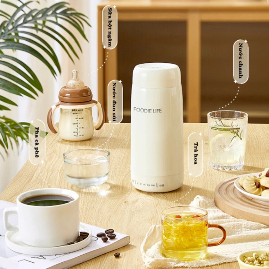 Bình đun nước siêu tốc mini du lịch 450ml giữ ấm đun sôi, pha sữa pha trà 4 mức nhiệt tùy chỉnh