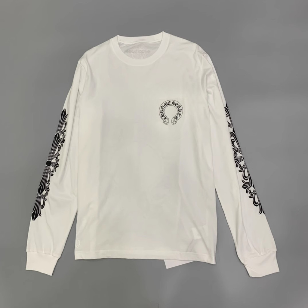 Crow Heart Áo Thun Dài Tay Nam Nữ Đáy Áo CHROME HEARTS Thu Đông Phong Cách Mới Đen Trắng Móng Ngựa