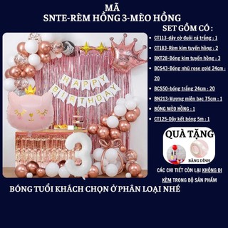 Set Bóng Trang Trí Sinh Nhật Tuổi Meo,tuổi Mão, thôi nôi, 12 con giáp cho bé gái - bé trai SNTE-RÈM HỒNG 3-MÈO HỒNG