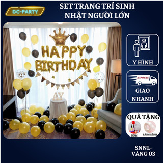 Set trang trí sinh nhật người lớn kiểu hàng quốc màu trắng đen SNNL-VÀNG 03,Bóng bay trang trí sinh nhật cho bé trai