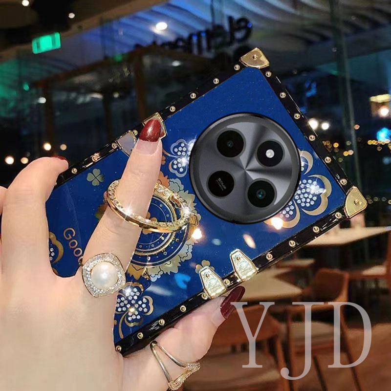 Ốp Lưng Cho Redmi 14C Kim Cương Chân Đế Cỏ Ba Lá Vuông Chống Rơi Vỏ Điện Thoại