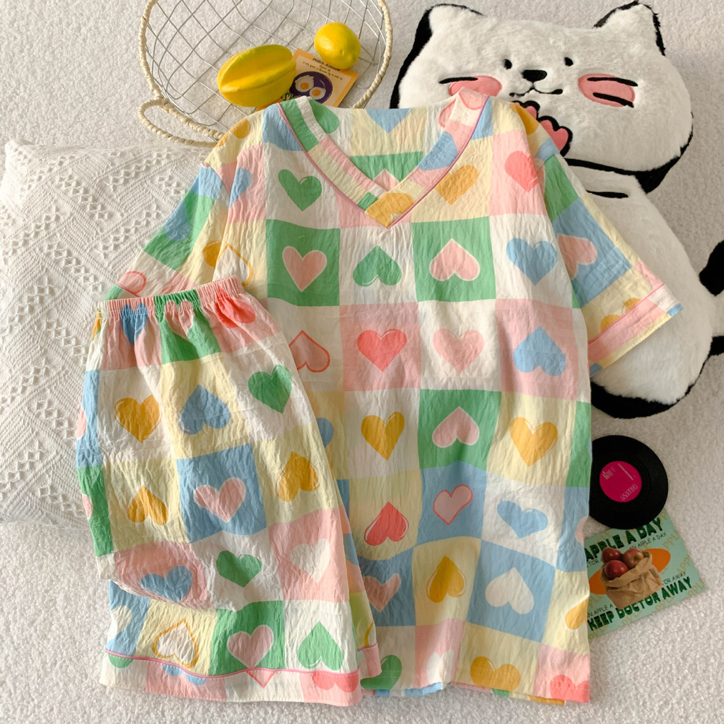 Bộ Đồ Ngủ Nữ Mây Cotton Mùa Hè Phong Cách Mới Xuyên Biên Giới Bán Buôn Hoạt Hình Dễ Thương Quần Short Tay Ngắn Ngọt Ngào Homewear Phù Hợp Với