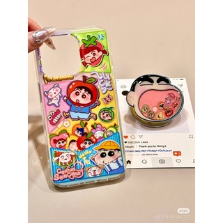 Ins Nhật Bản Phim Hoạt Hình Dễ Thương Apple Crayon Shin-chan Lấp Lánh Vỏ + Lắc Chân Đế Cho iPhone 11 16 16E 15 14 13 12 Pro Xs Max XR X 7 8 6 Plus SE Vỏ Điện Thoại Mềm Bling Case Vỏ Trong Suốt