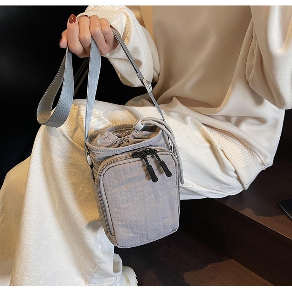 Túi dây rút HOBBYIN, Vỏ cốc nước Nylon phong cách Hàn Quốc, Ví đơn giản đi bộ đường dài màu trơn