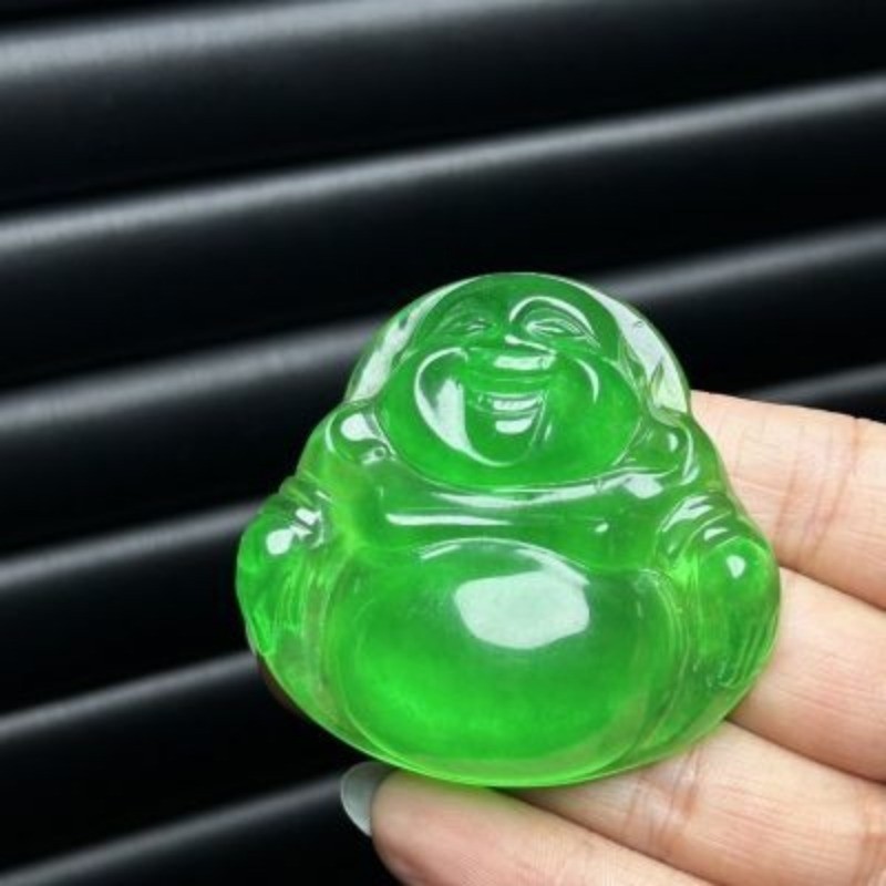 Mặt dây chuyền đá tự nhiên Mặt trời băng cao Màu xanh lá cây Maitreya Phật Nam Nữ Mặt dây chuyền Phụ kiện