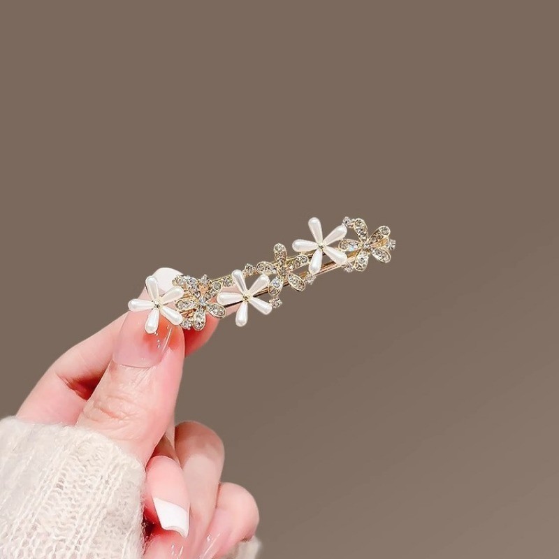 MAUROPOLI [Sẵn sàng] Kẹp mỏ vịt hoa ngọc trai tinh tế kiểu Pháp Kẹp tóc siêu cổ tích Kẹp tóc bên cao cấp Kẹp tóc gãy