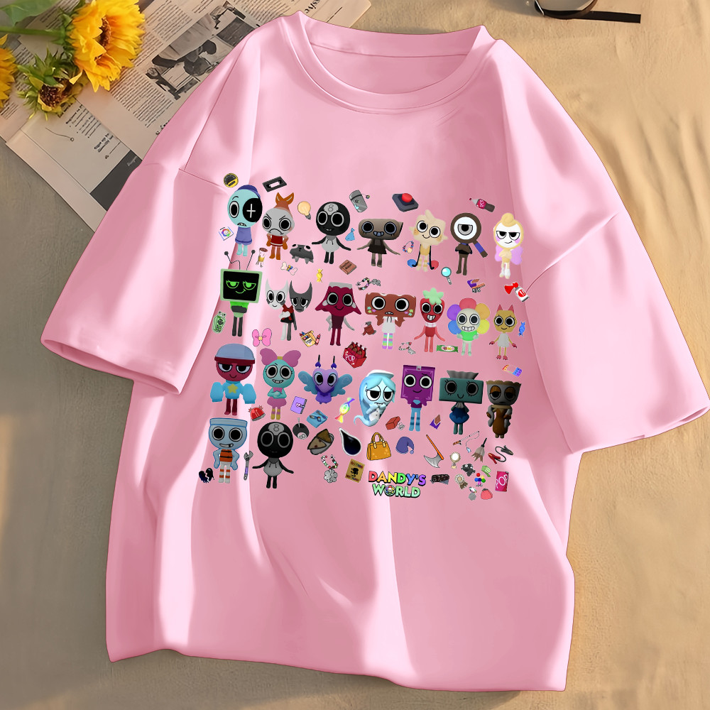 Áo thun in hình hoạt hình vui nhộn 2025 của Dandy 's World Kids Áo thun ngắn tay mùa hè Playwear Top