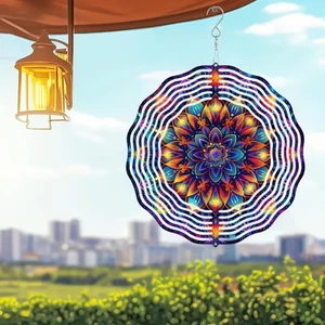 Spinner gió kim loại 3D – Thiết kế Mandala 10 Inch, Trang trí treo ngoài trời hoặc trong nhà sống động, Xoay mượt mà trong gió, Nghệ thuật sân vườn hình học, Ý tưởng quà tặng hoàn hảo