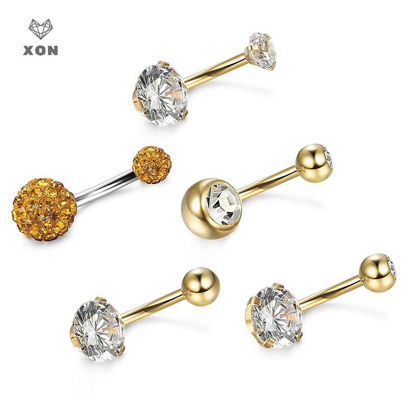 XON Set 5 Khuyên Rốn Bằng Thép Không Gỉ Cá Tính Thời Trang