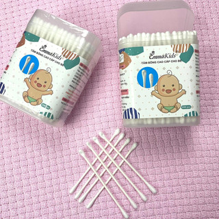 Combo 1 hộp tăm bông và 1 hộp que rơ lưỡi Emma Kids