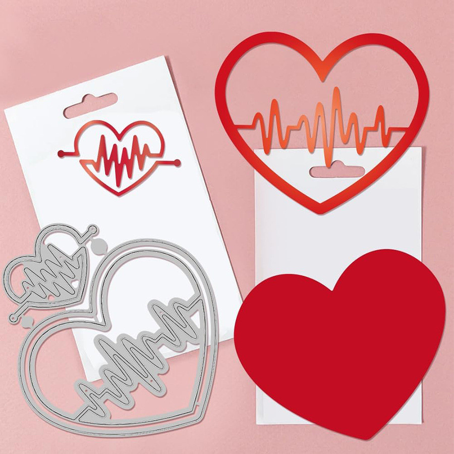 Trái Tim Tình Yêu ECG Sổ Lưu Niệm Cắt Khuôn DIY Kim Loại Thép Carbon Cắt Chết Dập Nổi Khắc Bản Mẫu Sổ Lưu Niệm Giấy Nghệ Thuật Trang Trí
