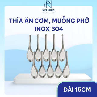 [Giá Xưởng] Combo 10 Muỗng Canh Bầu Inox 304 – Dài 15cm – Ăn Cơm, Phở, Cháo – Dùng Gia Đình/Nhà Hàng