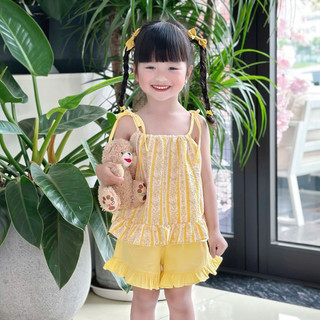 Set Bộ Hè Mát 2 Dây Sọc Hoa Cho Bé Gái Áo Đũi- Quần Cotton 8-22kg