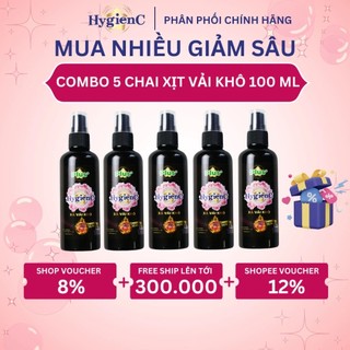 Combo 5 Chai Xịt Xả Vải Dạng Khô HygienC Plus 100ML - Xịt Thơm Quần Áo..