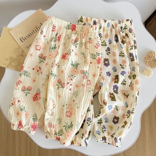 Quần chống muỗi mới cho bé gái mùa hè, quần dài rộng rãi họa tiết hoa cho trẻ em, quần dài mềm mại thoáng khí cho bé