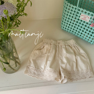 Quần short ren bé gái cotton mùa hè, thun thoải mái, phong cách Hàn Quốc